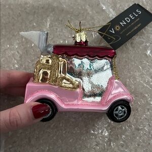 Anthropologie Pink and Gold Golf Cart Ornament